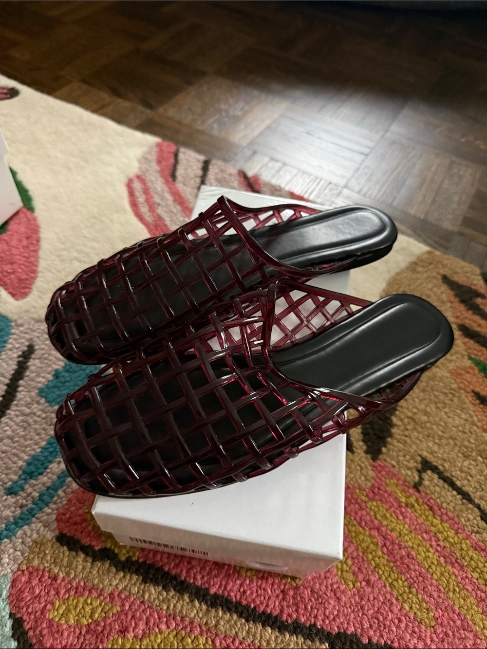 Woven Slide Mules in Deep Burgundy
